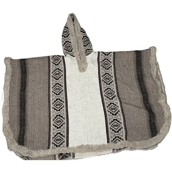 MILMARTE Wool Hooded Poncho Ethnic Boho Ecuador Tan One Size - Picture 5 of 8